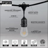15' FlexFilament LED S14 Edison Bulb Heavy Duty Shatterproof Patio Lights, Suspended - Outdoor String Light | Lumora