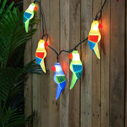 Outdoor Parrot String Lights, 8.5Ft Tropical Themed LED Patio String Lights with 10 Multicolor Birds Lights, Hanging Novelty Garden Lights for Outdoor Patio Deck Backyard Trees Stair Rails Decoration