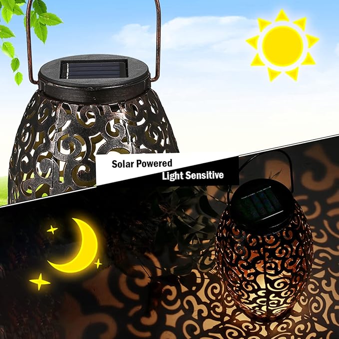 Tomshine Solar Lantern, LED Solar Outdoor Lanterns, Solar Lights Outdoor Hanging Metal Solar Powered Lantern Waterproof Decorations for Patio, Pathway, Outside, Garden Decor, Yard, Walkway