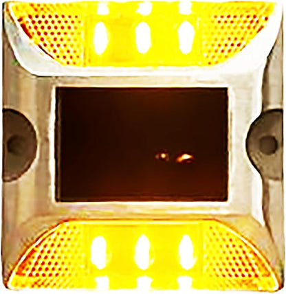 Chandler Solar Driveway Ultra Bright Dock Deck Lights Wireless Solar Powered Waterproof Outdoor Warning Step Lights for Driveway Pathway Metal Ground 6 LED Light 3 Each Side Yellow Color (Pack of 1)