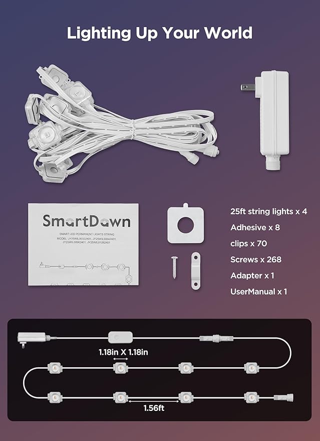 Permanent Outdoor Lights, 100FT 64 Bulbs RGB LED Outdoor String Lights, DIY Scene Mode, IP68 Waterproof Christmas | Lumora