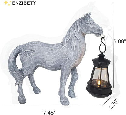 Horse Garden Statue with Solar Lantern,Garden Outdoor Horse Figurines Decor for Farmhouse Patio Yard Lawn Home Gifts for Mom Grandma Wome Housewarming Christmas Birthday