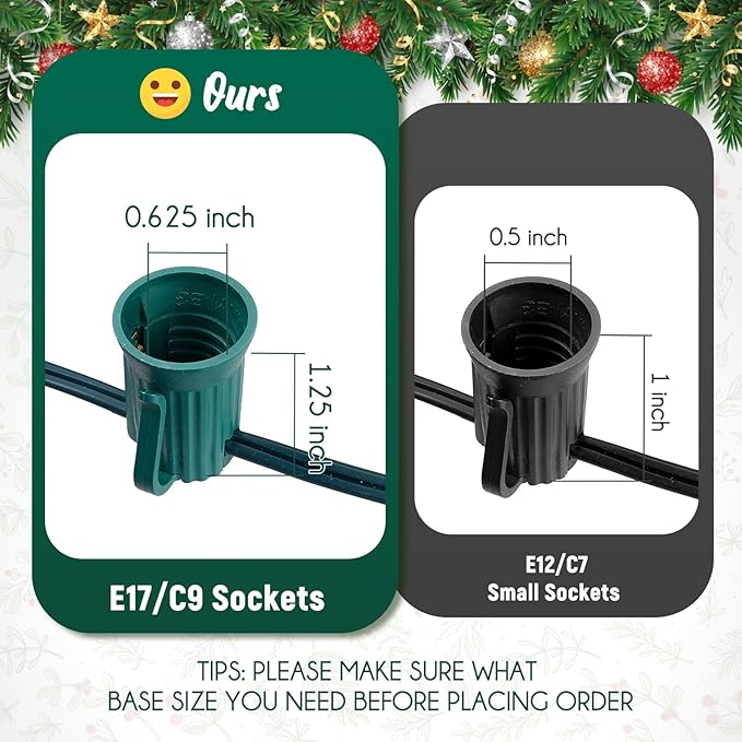 C9 Light Strand, 2 Pack 100 FT Outdoor String Lights Christmas Stringer with 100 Sockets for Christmas Decor Patio | Lumora