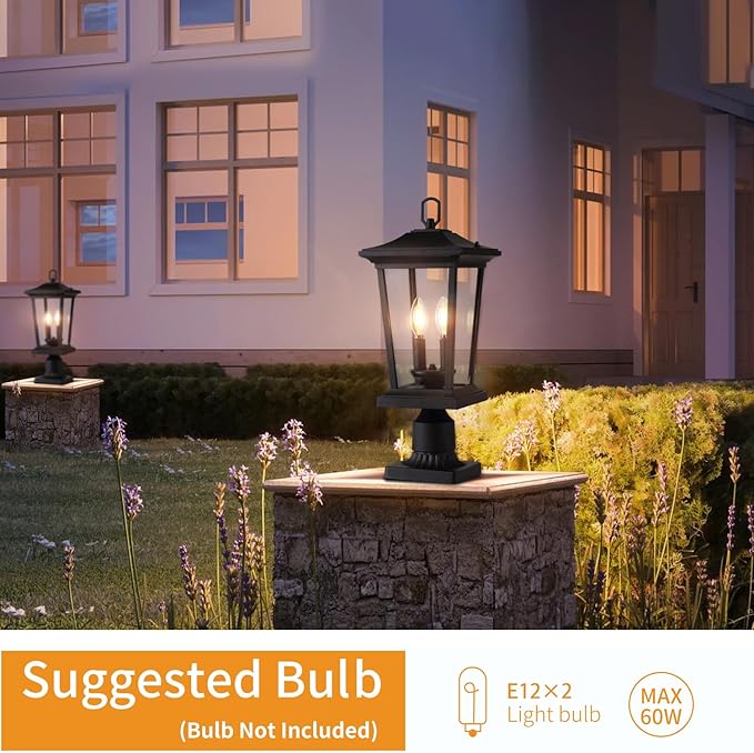Outdoor Post Lights, Cast Aluminum Lamp Post Light Fixture, 2-Light Pole Mount Light with Clear Glass, Outdoor Pier | Lumora