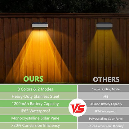 Solar Fence Lights Outdoor,4 Pack Step Lights Solar Powered with 9 Lighting Options, IP65 Waterproof, Deck Light Solar Powered for Outside/Backyard/Patio/Wall/Railing/Pool/Stair