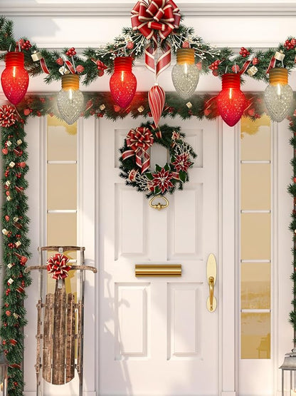 SUNSGNE Red and White Christmas Lights Outdoor, 16FT Colored Christmas Lights with 10 Count 5'' Diamond LED Bulbs for Roofline Patio Balcony Yard Porch Decorations