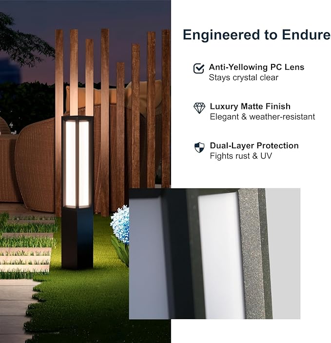SkyGlow 26" Bollard Light, 12V/120V Aluminum LED IP65 Waterproof Outdoor Modern Landscape Path Lights 3000K Curb Appeal Hardwired for Garden Pathway Lawn Patio Courtyard Driveway Commercial