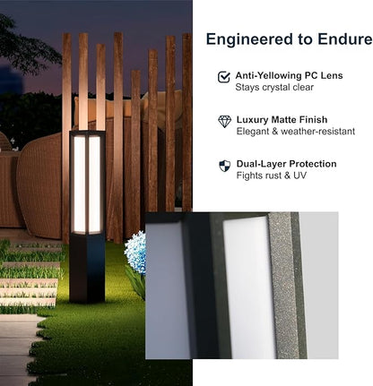 SkyGlow 26" Bollard Light, 12V/120V Aluminum LED IP65 Waterproof Outdoor Modern Landscape Path Lights 3000K Curb Appeal Hardwired for Garden Pathway Lawn Patio Courtyard Driveway Commercial