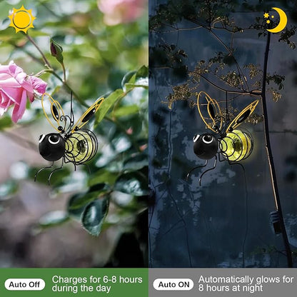 EVOLUX Outdoor Hanging Bee Solar Light Decor for Outside, Glowing Metal Bee with Spring Figurine Lights for Outside Yard Garden Decor Front Porch Backyard for Mom Grandma and Friends (1 pc)
