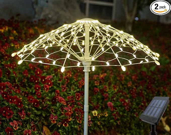 Outdoor Solar Lights, 2 Pack Waterproof LED Garden Lights Solar Powered, Landscape Light Garden Decor, Colorful Outside Decorations for Lawn, Backyard, Patio (Warm Light)
