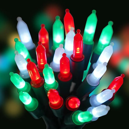 2 Pack Christmas String Lights with Built-in Timer - Total 100 LED 36ft Fairy Battery String Lights - Mini Lighting for Indoor Decor Wreath Lawn Bedroom Christmas Decorations - Red White Green