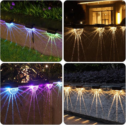 4pcs Solar Stair Lights Outdoor Waterproof Fence Lamps Solar Powered Decorative Step Lighting for Patio Garden Pathway Random Color