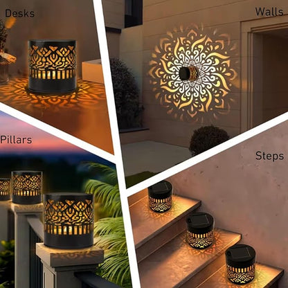 Decorative Solar Mandala Lights, Metal Solar Powered Outdoor Deck Step Wall Lights, Mandala Theme Waterproof Fence Light for Garden Post Patio Backyard Yard, Waterproof and Windproof (2set)