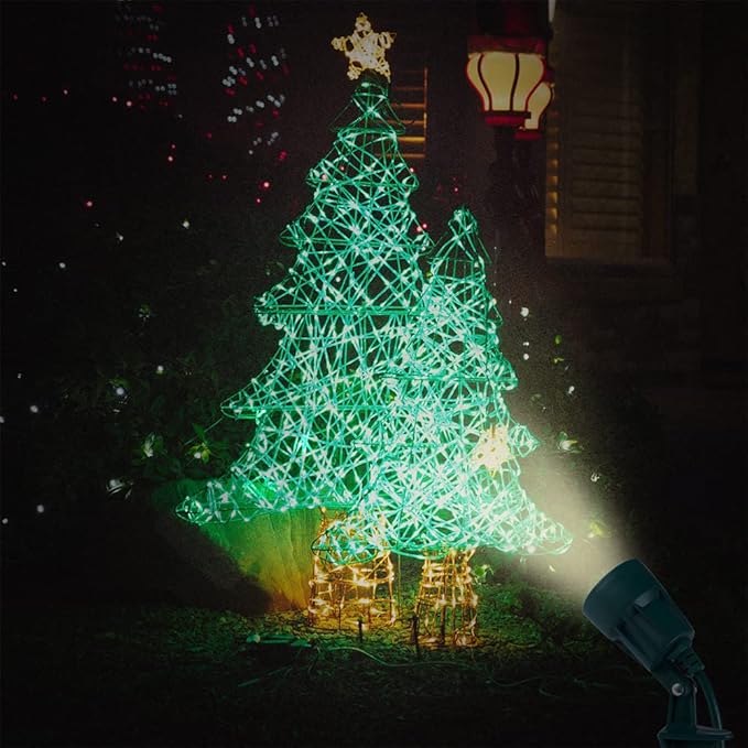 Outdoor Spotlight Plug in, Weather Resistant, Heavy Duty Stake, Landscape Light for Yard, Tree, Flag, Holiday Decor, 6FT Cord, 120V 300LM 5000K, Green, ETL Listed, 2Pack