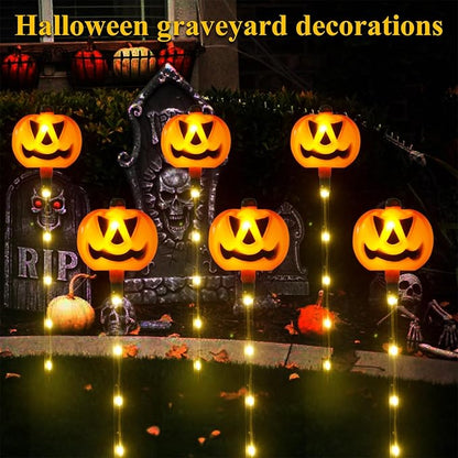 6 Pack Solar Pumpkin Garden Pathway Stake Lights Outdoor Halloween Decorations,8 Modes Solar Pumpkin Lights for Outside Waterproof Lighted Scary Jack o Lantern for Patio Yard Lawn Grave Decor
