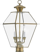 Livex Lighting Lantern 2384-01 Westover 3-Light Outdoor Post Head, Antique Brass | Lumora