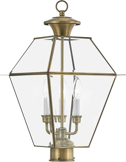 Livex Lighting Lantern 2384-01 Westover 3-Light Outdoor Post Head, Antique Brass