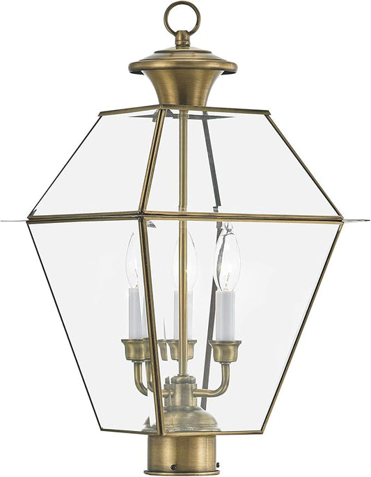 Livex Lighting Lantern 2384-01 Westover 3-Light Outdoor Post Head, Antique Brass