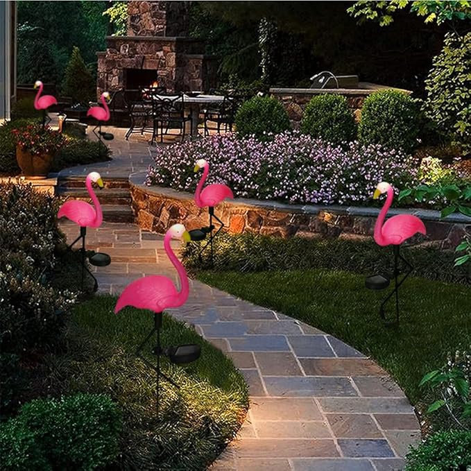 yaokingdom Waterproof Solar Flamingo Garden Light, Durable Blow Molded Yellow Beak and red Body Flamingo Shape, Bird feet and Ground Plug Removable