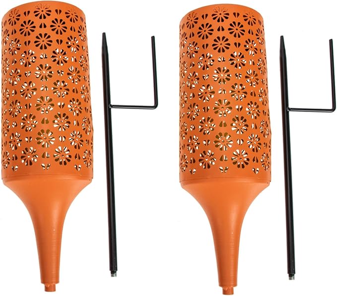 Solar Garden Path Lights Led Iron Chrysanthemum Design for Outdoor Decoration Energy-Saving Solar Powered Lighting for Walkways and Patios Bright Orange Color