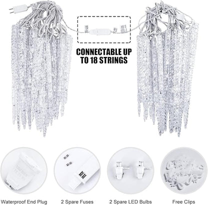 Minetom Icicle Lights Outdoor With Clips, 20ft 100 LED 20 Tubes Twinkling Crystal String Lights, Connectable Waterproof Hanging Christmas Lights Plug in for Eave Outdoor, Blue