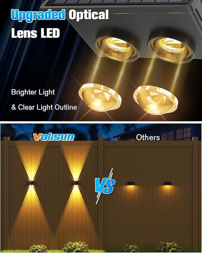 VOLISUN Solar Fence Lights 6 Pack, Color Glow LED Up and Down Wall Lights, IP65 Waterproof Solar Lights Outdoor for Patio, Backyard, Railing, Deck, Fence and Wall (4 Lenses)