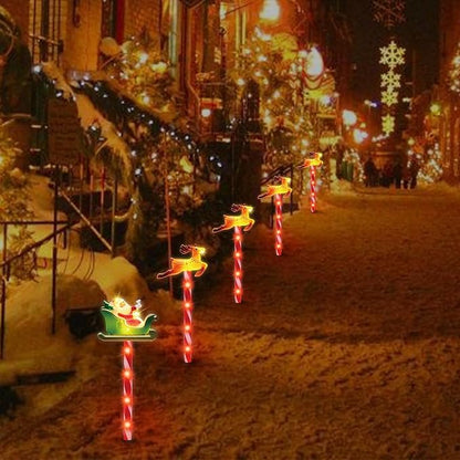 LAMPHOME Christmas Pathway Lights Outdoor, 5PCS Santa Sleigh Markers Christmas Decorations Outdoor Yard, Pathway Marker Stake Lights for Patio Ground Path Sidewalk Walkway Driveway