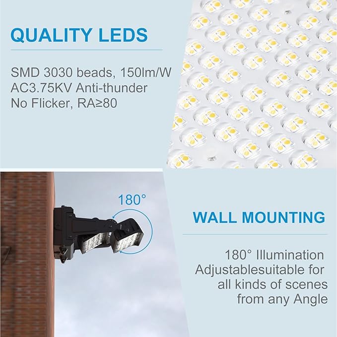 Lightdot 4Pack 250W LED Wall Pack Lights, 360° Adjustable Panel with Dusk to Dawn Photocell, 37500Lm 5000K, IP65 Waterproof & Advanced Heat Dissipation Outdoor Security Lighting(Height:20~35ft)