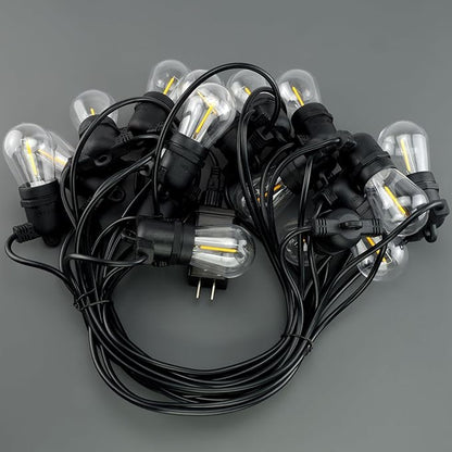 YULETIME 35 Feet 18 Sockets Patio String Lights with LED Bulbs, Weatherproof Backyard Light Bistro Lights (15 Lights - 2 Sets)