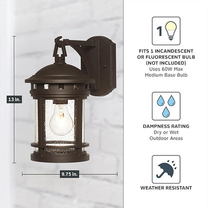 DESIGNERS FOUNTAIN Sedona Outdoor Light Fixture, 13 Inch Exterior Wall Lantern Sconce for Front Door, Patio and Porch, Oil Rubbed Bronze, 2371-ORB