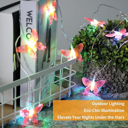 Vigdur 2 Pack Solar Butterfly String Lights Outdoor, 10 LED 2-Color (Purple & Pink) Butterfly Fairy Lights, IP44 Waterproof for Windows, Fences, Patios, Christmas, Weddings & Party Decor (Warm White)