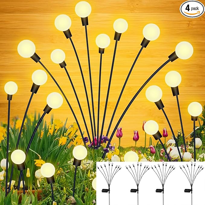 SUNYAO Solar Swaying Garden Light - 4 Pack New Upgraded Solar Garden Lights, 16LEDs Sway by Wind, Yard Patio Pathway Decoration, High Flexibility Iron Wire & Heavy Bulb Base, Warm White