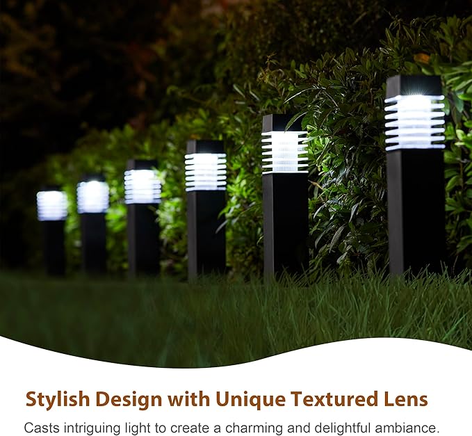 Glitzhome Solar Ground Lights Outdoor Waterproof 6 Pack Pillar Solar Powered Garden Lights for Walkway Yard Backyard Lawn Landscape Decorating