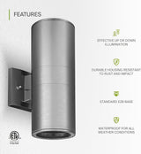 ASD 2 Light Outdoor Wall Light Fixture | 120W E26 Socket 120V ETL Cylinder Up Down Lights | LED/CFL/Incandescent | Lumora