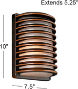 John Timberland Bronze Grid Modern Industrial Outdoor Wall Light Fixture 10" Frosted Glass Shade for Exterior Barn | Lumora