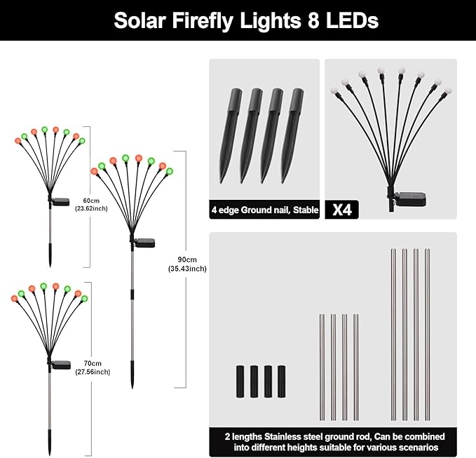 Swaying Solar Firefly Lights Outdoor, 8 Modes Red and Green Firefly Swaying Solar Garden Lights Waterproof for Outside Christmas Yard Patio Pathway Plant Landscape Garden Decor(R&G 4 Pack)