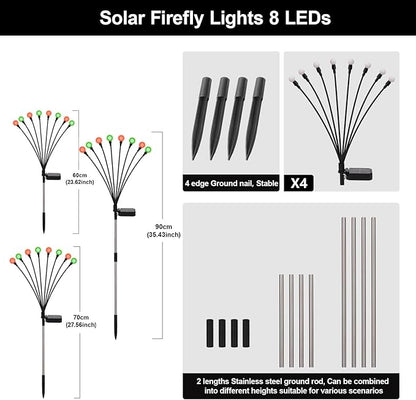 Swaying Solar Firefly Lights Outdoor, 8 Modes Red and Green Firefly Swaying Solar Garden Lights Waterproof for Outside Christmas Yard Patio Pathway Plant Landscape Garden Decor(R&G 4 Pack)