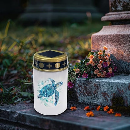 Turtle Print Solar Garden Stake Lights, Yard Solar Lights Cemetery Decorations for Grave Outdoor Sympathy Memorial Gift for Grandma, for Garden Lawn Patio Pathway Decor