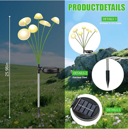 4 Packs Solar Lights Outdoor Waterproof,Garden Patio Decorative,Mushroom Light for Patio Lawn,Landscape Lighting Large Bulbs,Starlight Windswept Lights,Great Gift for Women for Gardening,24LEDs