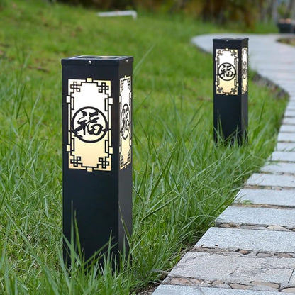 Solar Landscape Lighting Outdoor Solar Pathway Lights with IP65 Waterproof Stainless Steel Path Lamp Chinese Style Glass Solar Bollard Lantern for Courtyard Balcony Driveway Garden