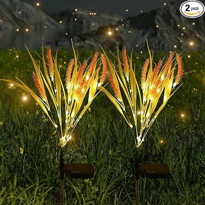 2 Pcs Solar Wheat Rice Ear Stake Light Outdoor IP66 Waterproof Decoration Solar Landscape Light for Pathway Garden Yard Lawn