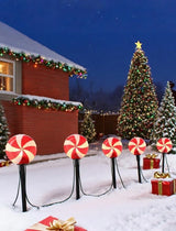 Set of 5 Peppermint Christmas Pathway Lights, Enchanting Outdoor Candy Cane Decorations for Yard, Bright C7 LED | Lumora