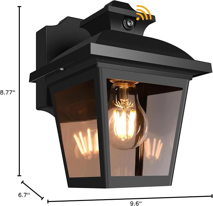 FUDESY Dusk to Dawn Outdoor Wall Lantern, Exterior Sensor Porch Light Wall Mount with LED Bulb, Waterproof Anti-Rust Wall Sconce Lighting , Black Outside Light Fixtures for Hose, Front Door, Garage