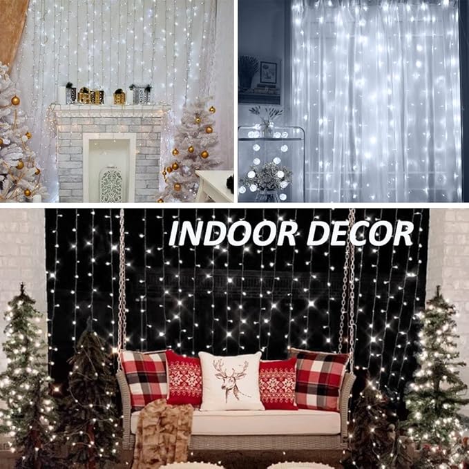 Solhice LED Curtain Lights Outdoor 20ft x10ft Cool White, 600 LED String Lights Backdrop Indoor Plug in, Twinkle Lights for Outside Backyard Wedding Bedroom Décor (Not Connectable)