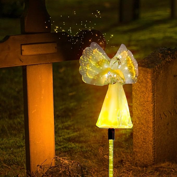 Outdoor Solar Garden Lights,4 Pack Solar Angel Decorative Lights, IP67 Waterproof Color Changing LED Solar Outdoor Lights,Solar Stake Lights for Cemetery Grave Garden Patio Yard Lawn Decoration