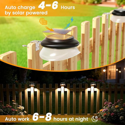 ROSHWEY Outdoor Fence Lights, 6 Pack Solar Gutter Lights with 9 LED Waterproof for Eaves Garden Garage Porch Stairs Wall 2 Installations Methods, Black Lampshade (Cool White)