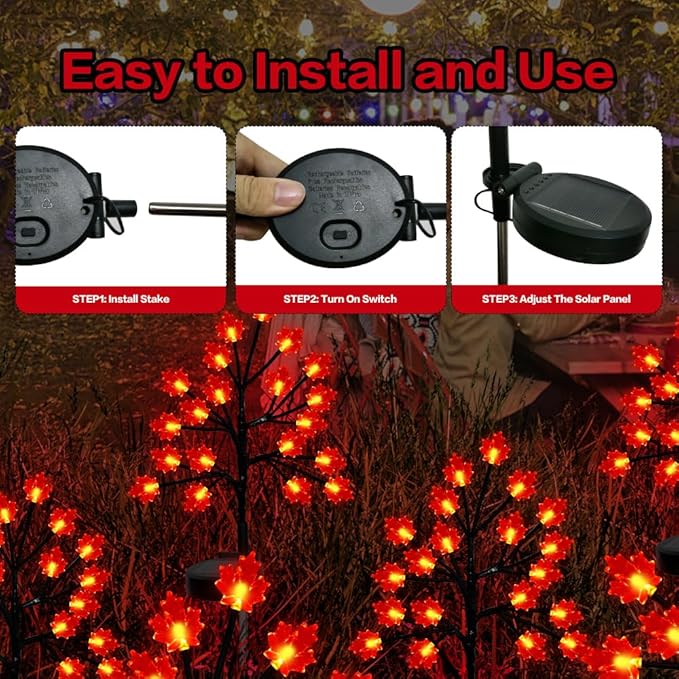 Fall Décor Solar Garden Lights for Outdoor Thanksgiving Decorations,2PACK 40LED RED Maple Leaves Path Lights,Autumn | Lumora