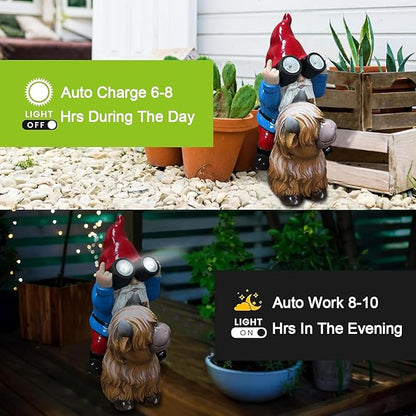 Christmas Gnome Decorations Statue - Garden Gnomes Solar LED Telescope Lights Sitting on Highland Cow Outdoor Patio Lawn Yard Balcony Home Decor Gnomes Gifts for Women Mom