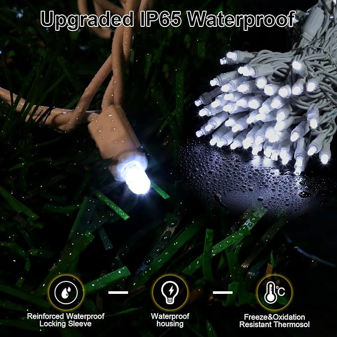 100 Counts LED Christmas Lights Outdoor - 50FT Cool White LED Christmas Lights Commercial Grade Outdoor Waterproof | Lumora