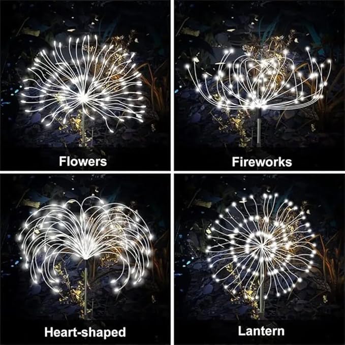 PINHEN Solar Firework Lights, 2 Pack Solar Garden Lights 200 LEDs 8 Lighting Modes Solar Lights Outdoor Waterproof for Garden Path Yard Patio Walkway Pathway Party Wedding Decorative (White)
